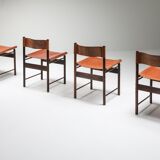 Chaises de Salle à Manger Zalszupin Jacaranda avec sièges en cuir cognac Saddle 1950