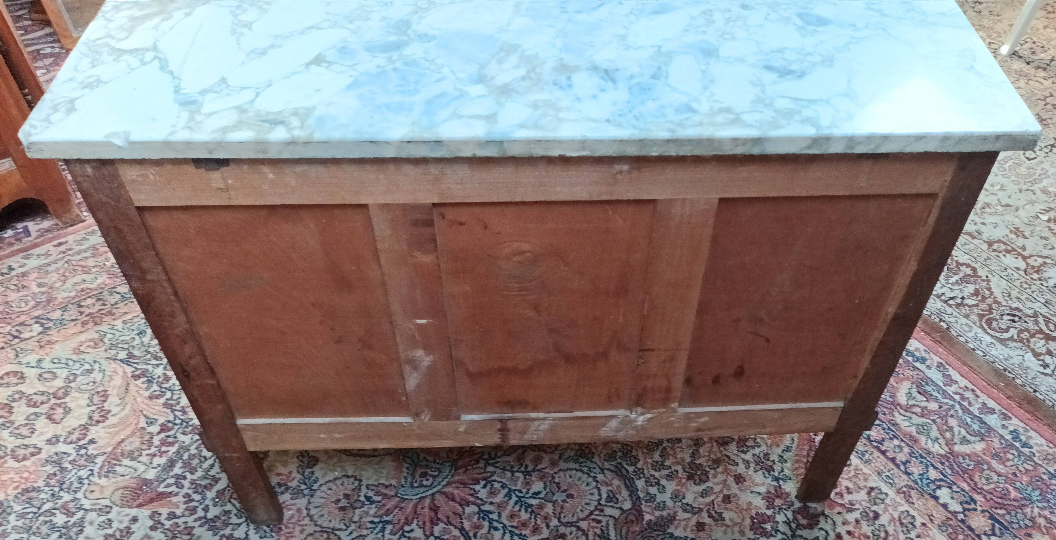 Louis XVI style chest of drawers in oak and marble top