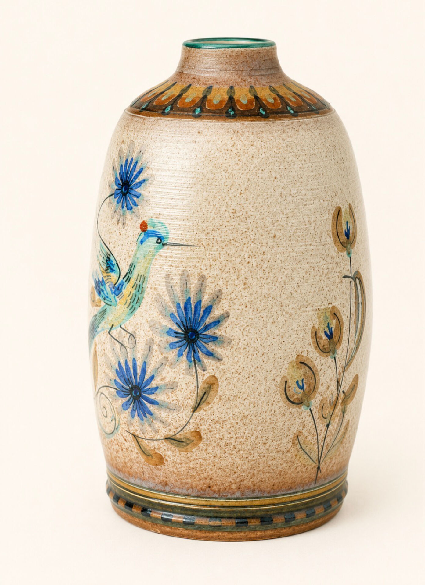 Grand vase en grès signé Robert Mahéo – Belle-Île-en-Mer – Décor d’ois