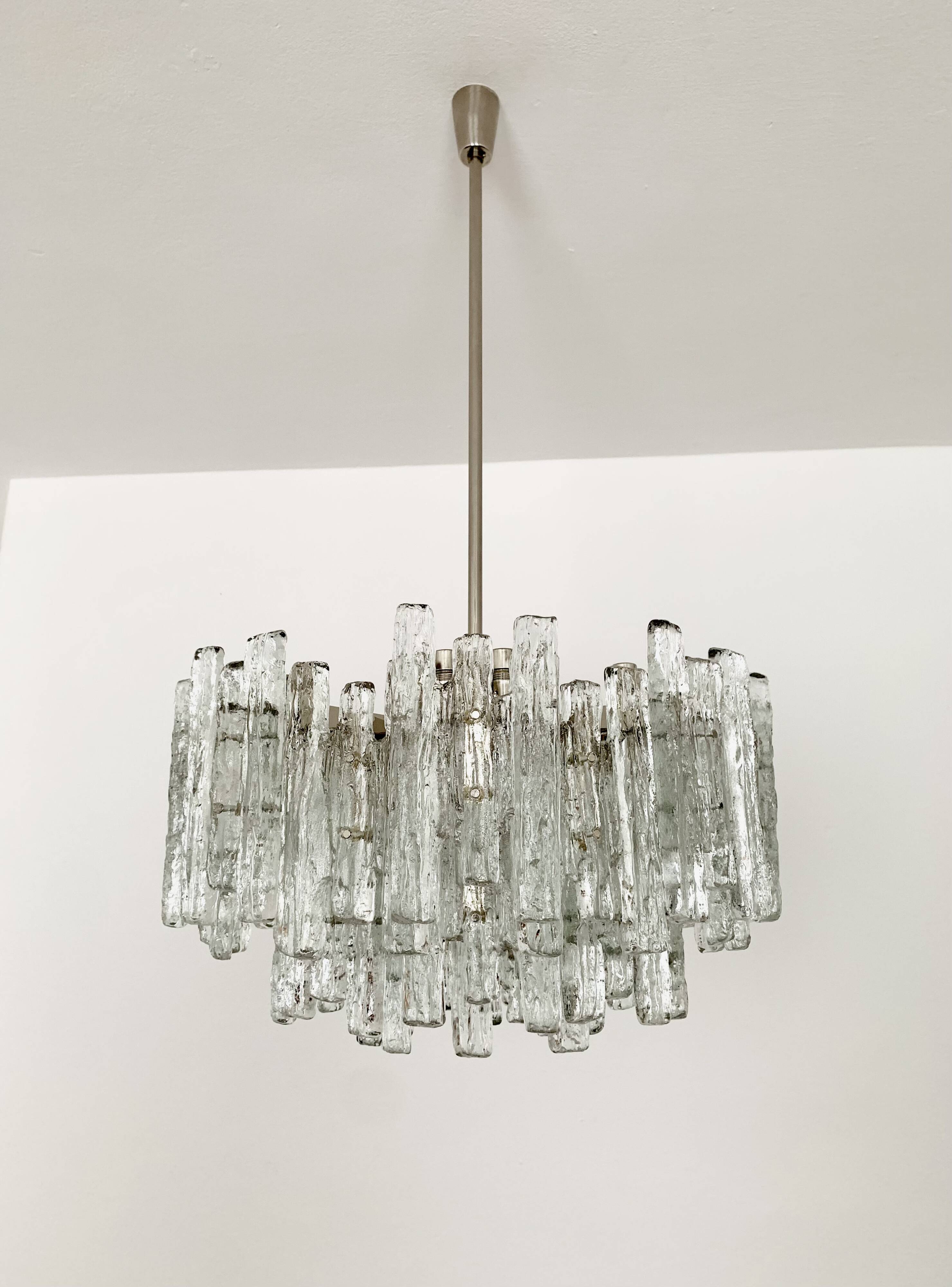 Large Brutalist Ice Glass Chandelier