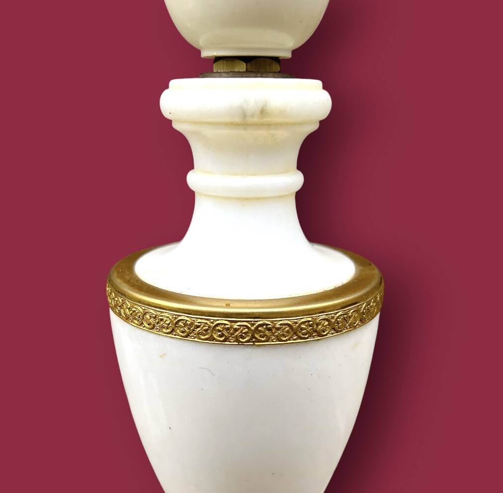 Pair of elegant antique lamp bases in alabaster and gilt brass