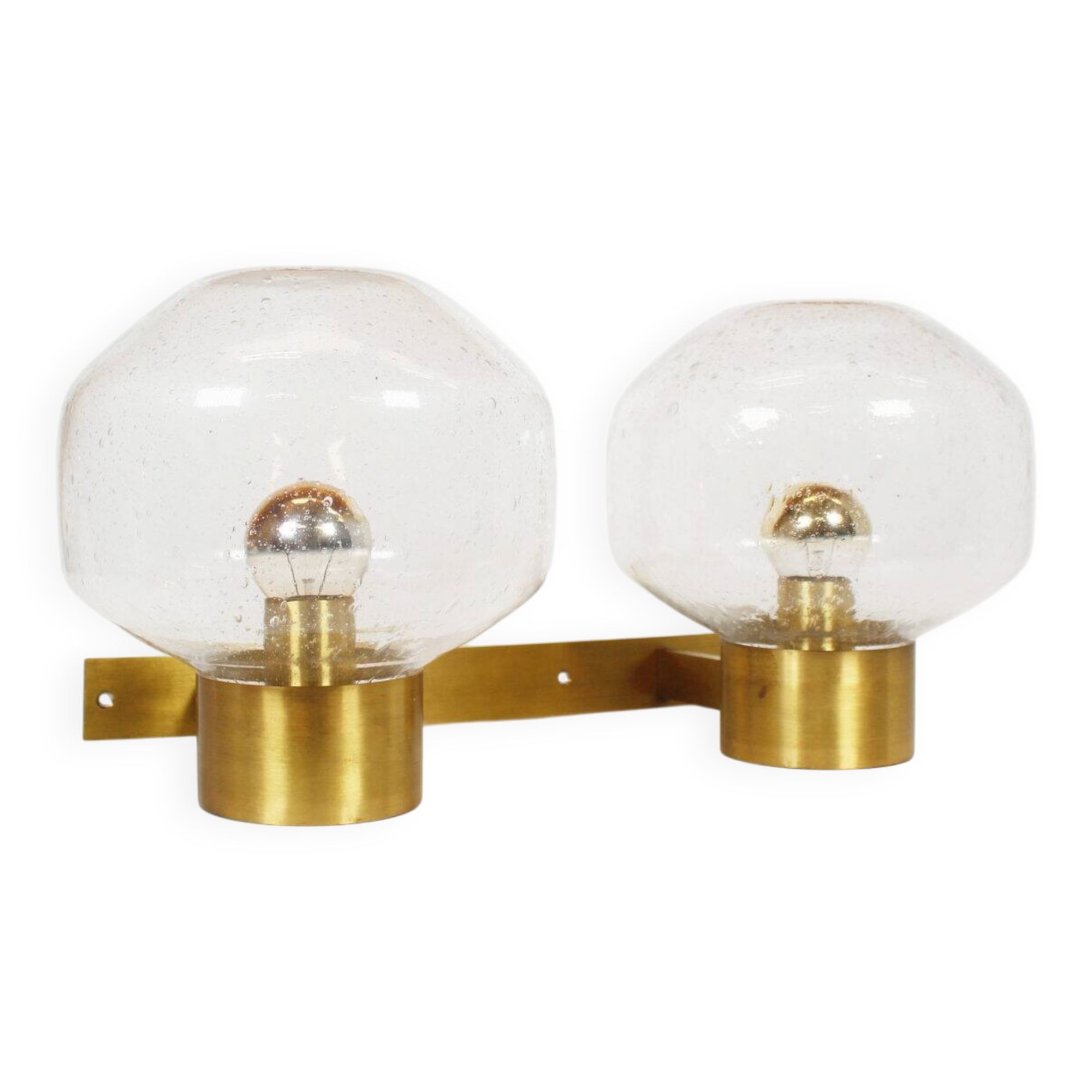 Appliquz mural en laiton vintage et en verre soufflé à la bouche.