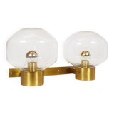 Appliquz mural en laiton vintage et en verre soufflé à la bouche.