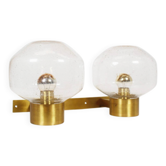 Large vintage brass and mouth blown glass wall light