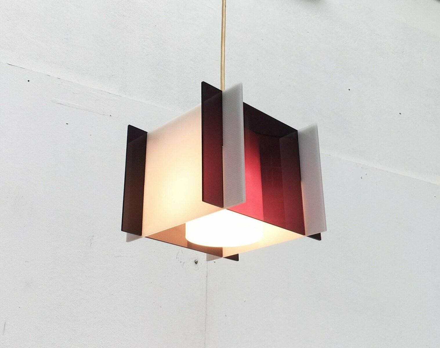 Mid-century space style acrylic cube pendant lamp, 1960s