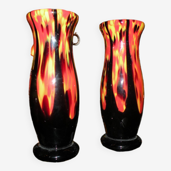 Pair of vases by antonin ruckl for kralik bohemia glass, 1930, 1940
