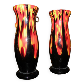 Pair of vases by antonin ruckl for kralik bohemia glass, 1930, 1940