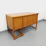 Vintage desk in rattan, woven rattan and wood, Maugrion style Roche-Bobois