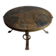 1970s Brutalist Round Coffee Table – Grey Slate Top with Copper-Tone Wrought Iron Frame