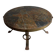 1970s Brutalist Round Coffee Table – Grey Slate Top with Copper-Tone Wrought Iron Frame