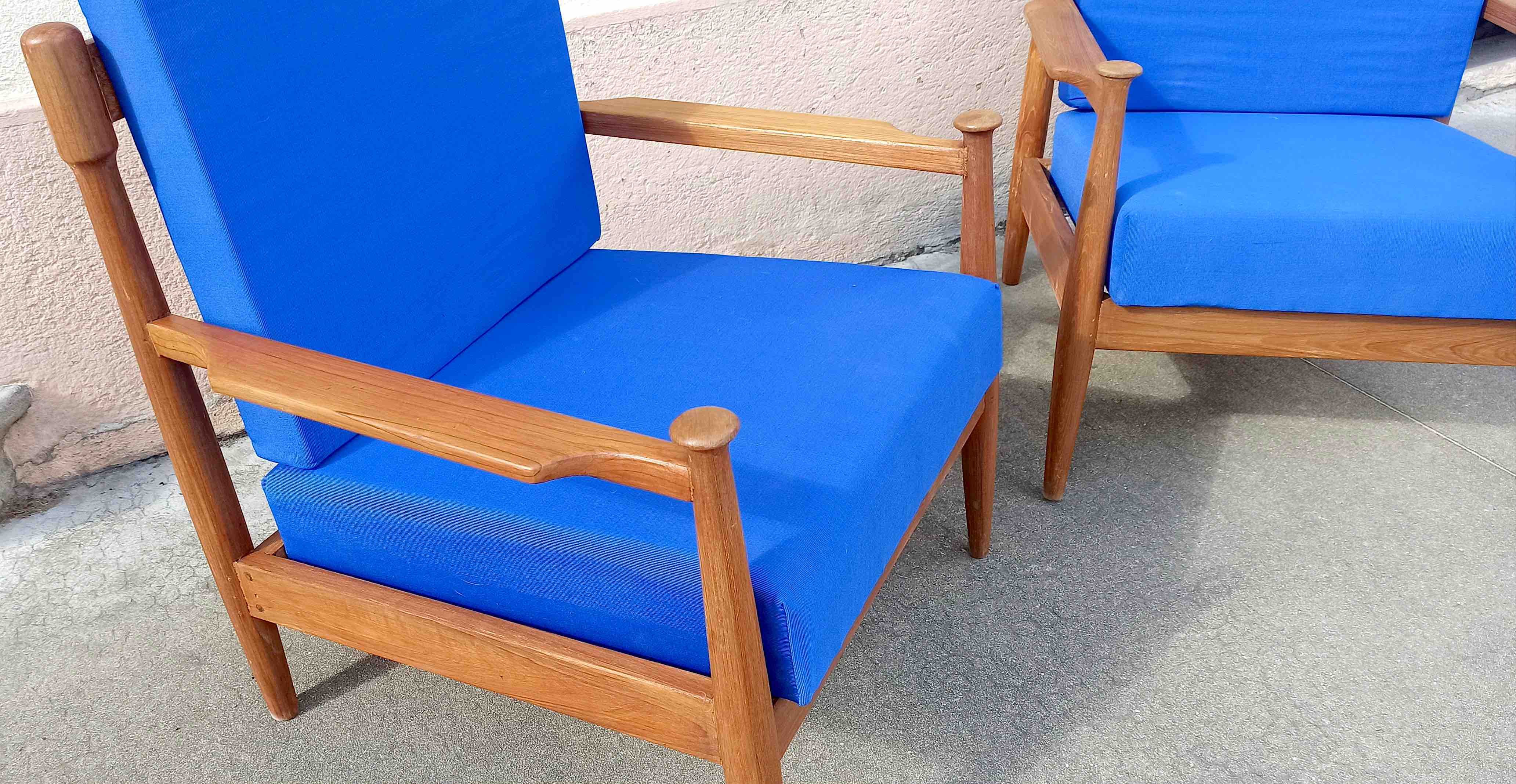 Pair of scandinavian armchairs in solid teak 50s