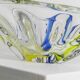 Vintage Murano glass bowl - organic oval shape, transparent glass with blue and yellow - 1970s Italian design - elegant table decoration, gift idea.