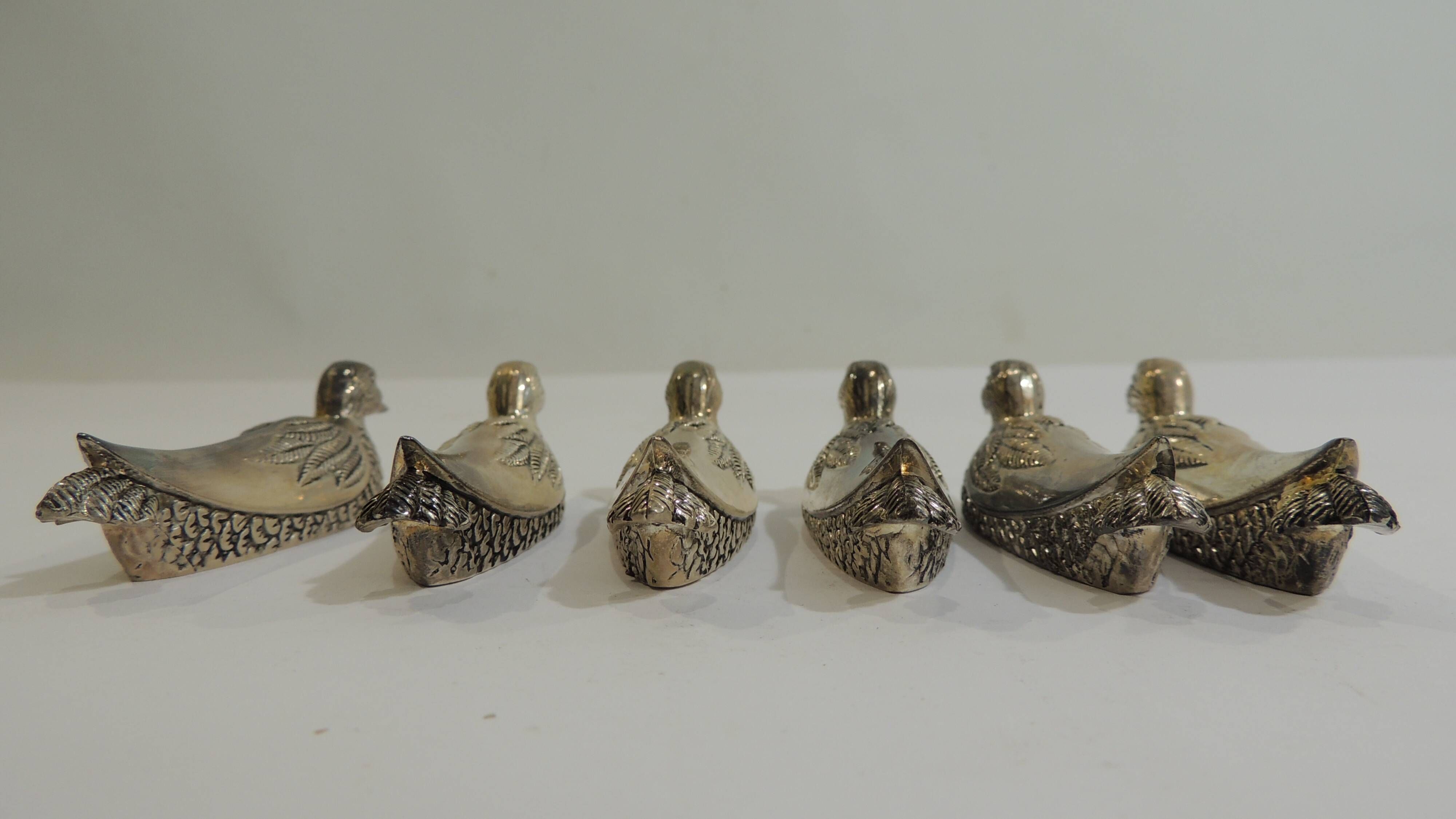 Set of 6 vintage silver-plated knife rests in the shape of ducks – Port