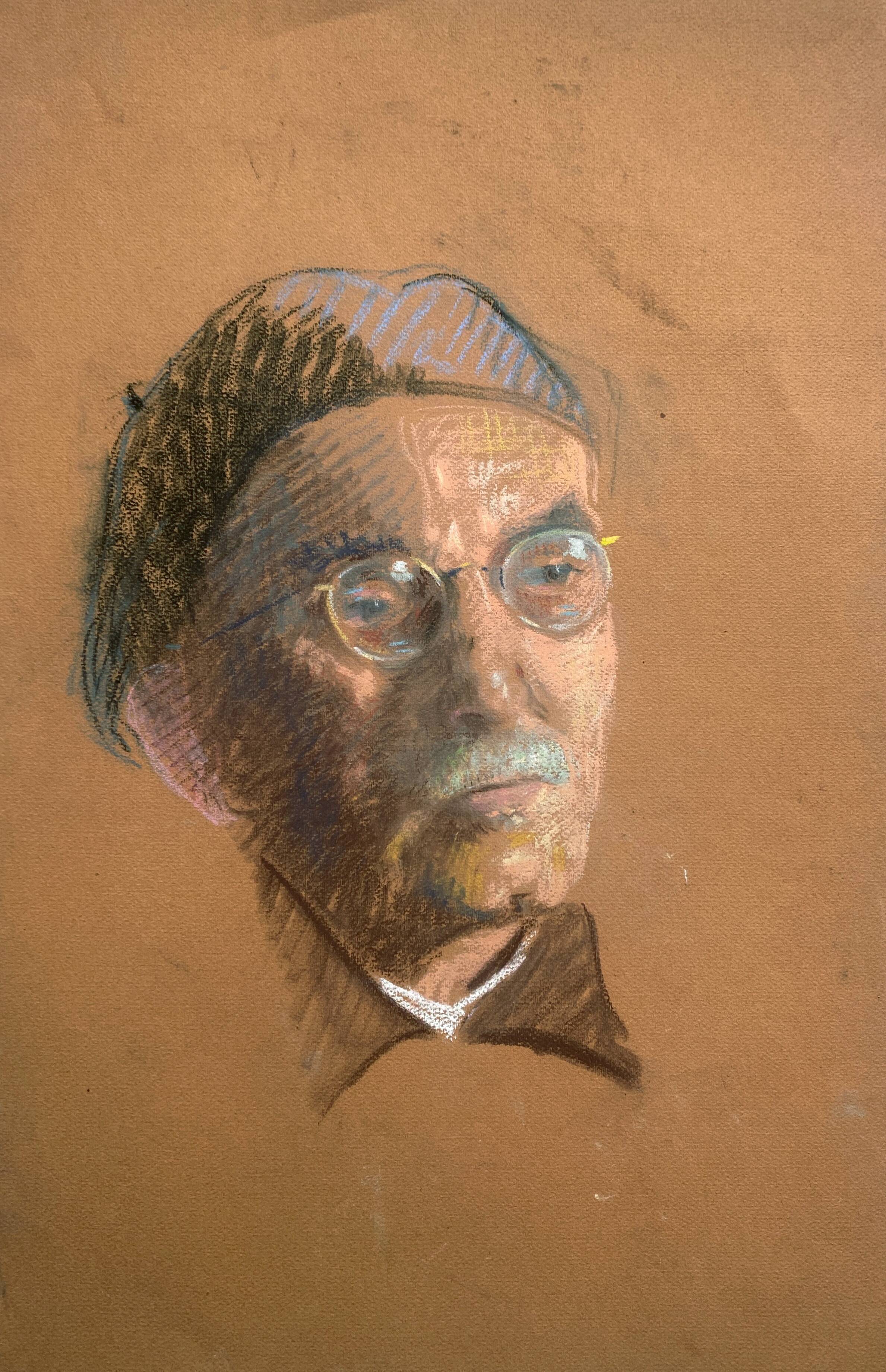 Pastel painting "man in the beret" circa 1950