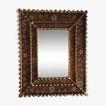 Miroir à parecloses en verre décoré 51x40cm