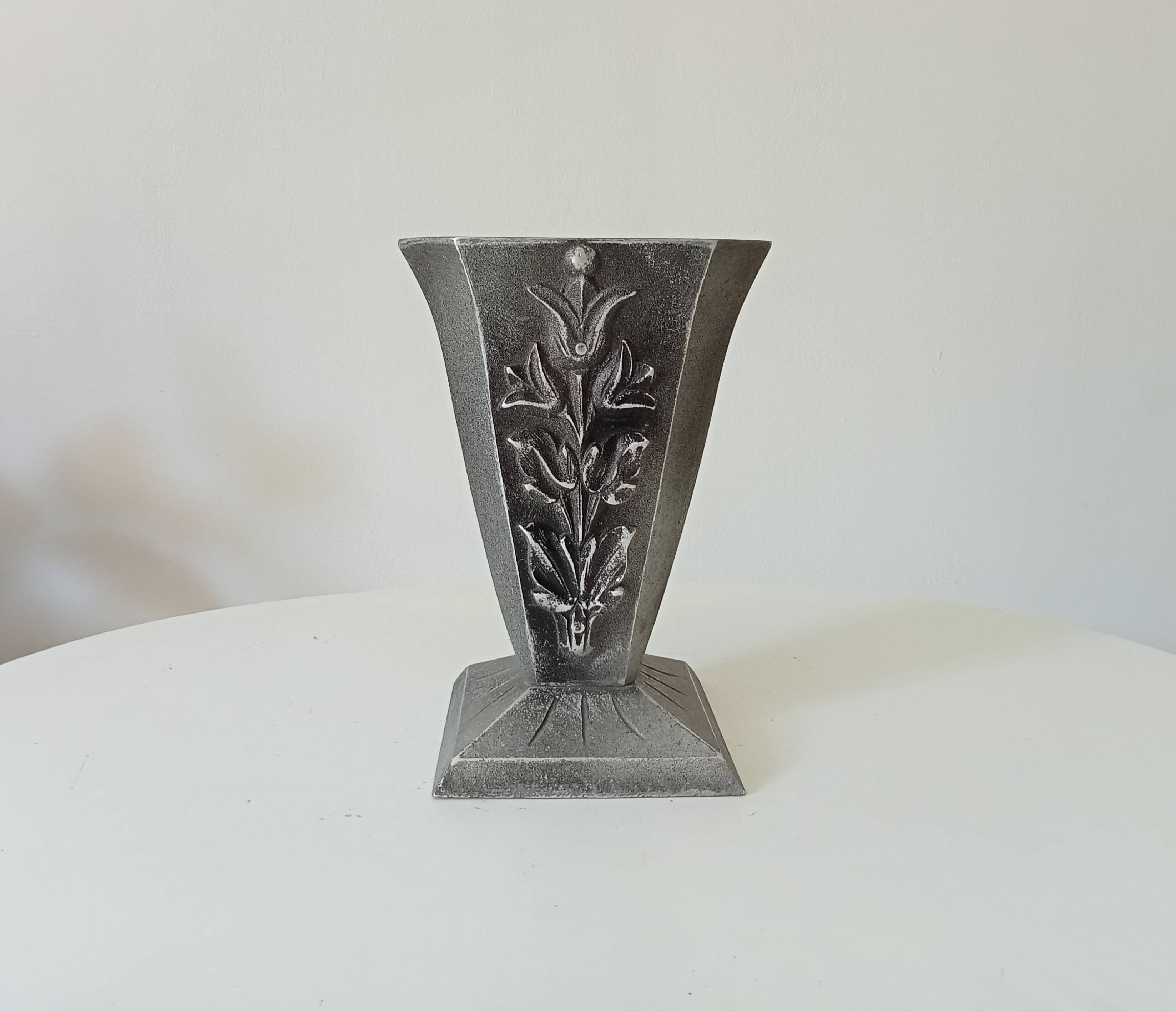 Antique art deco vase in solid aluminum