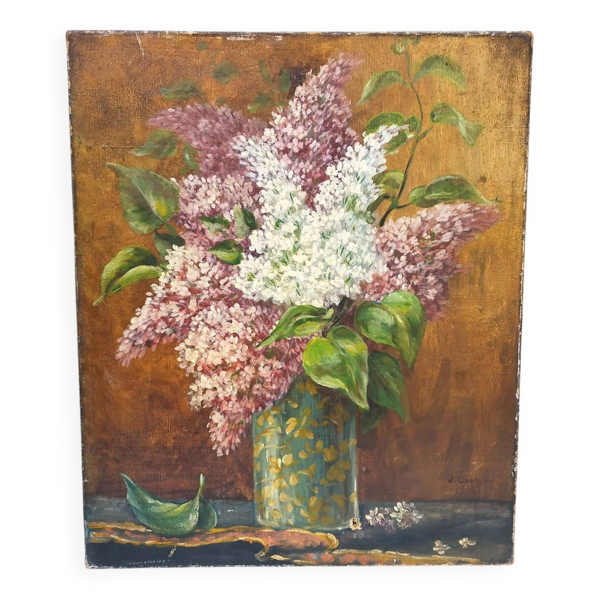 Oil painting on canvas bouquet of lilacs 1903 Vintage
