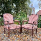 Paire De Fauteuils à Dossier Plat En Acajou De Style Louis XVI XIX Eme Siècle