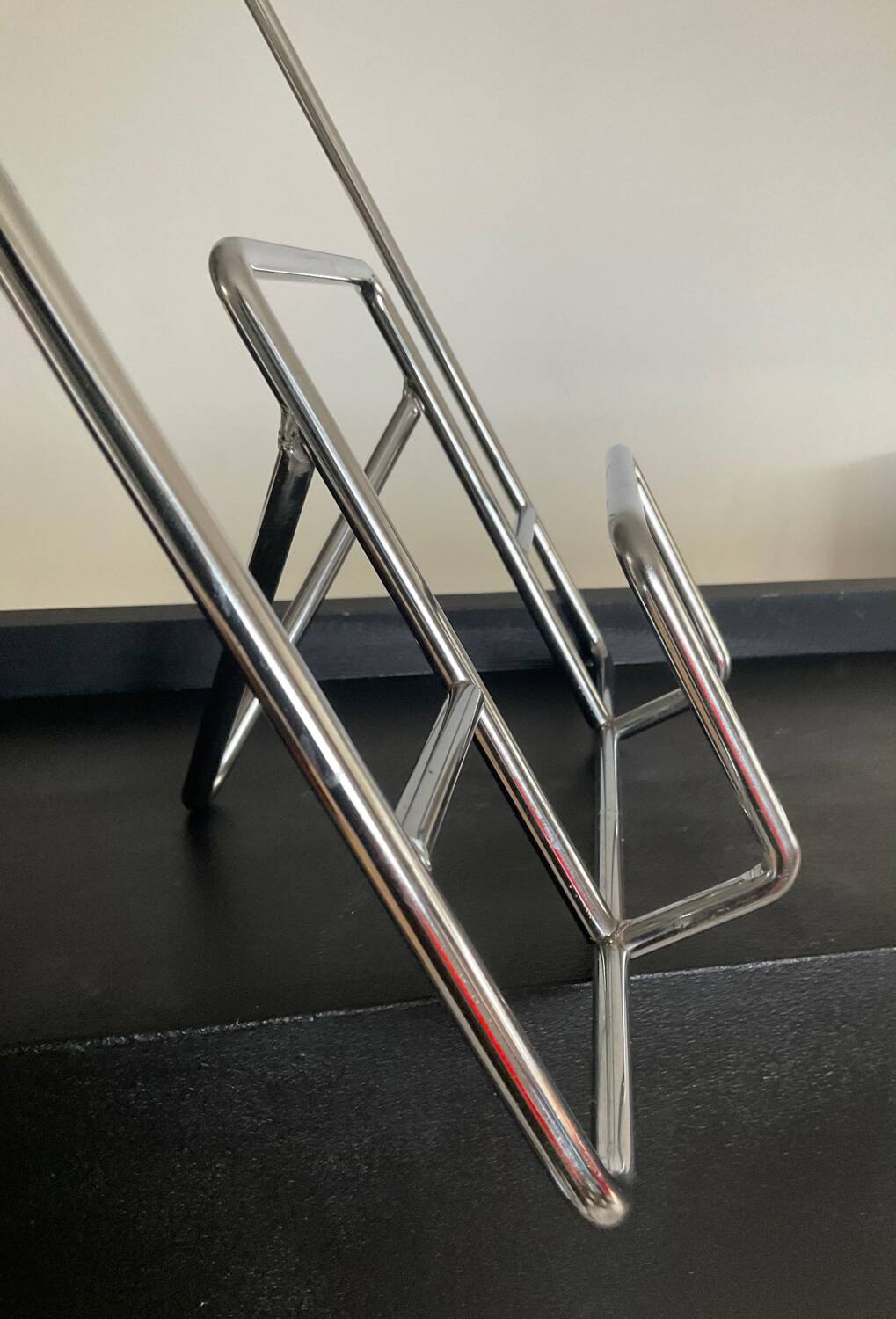 Magazine holder or vintage vinyl storage in stainless steel