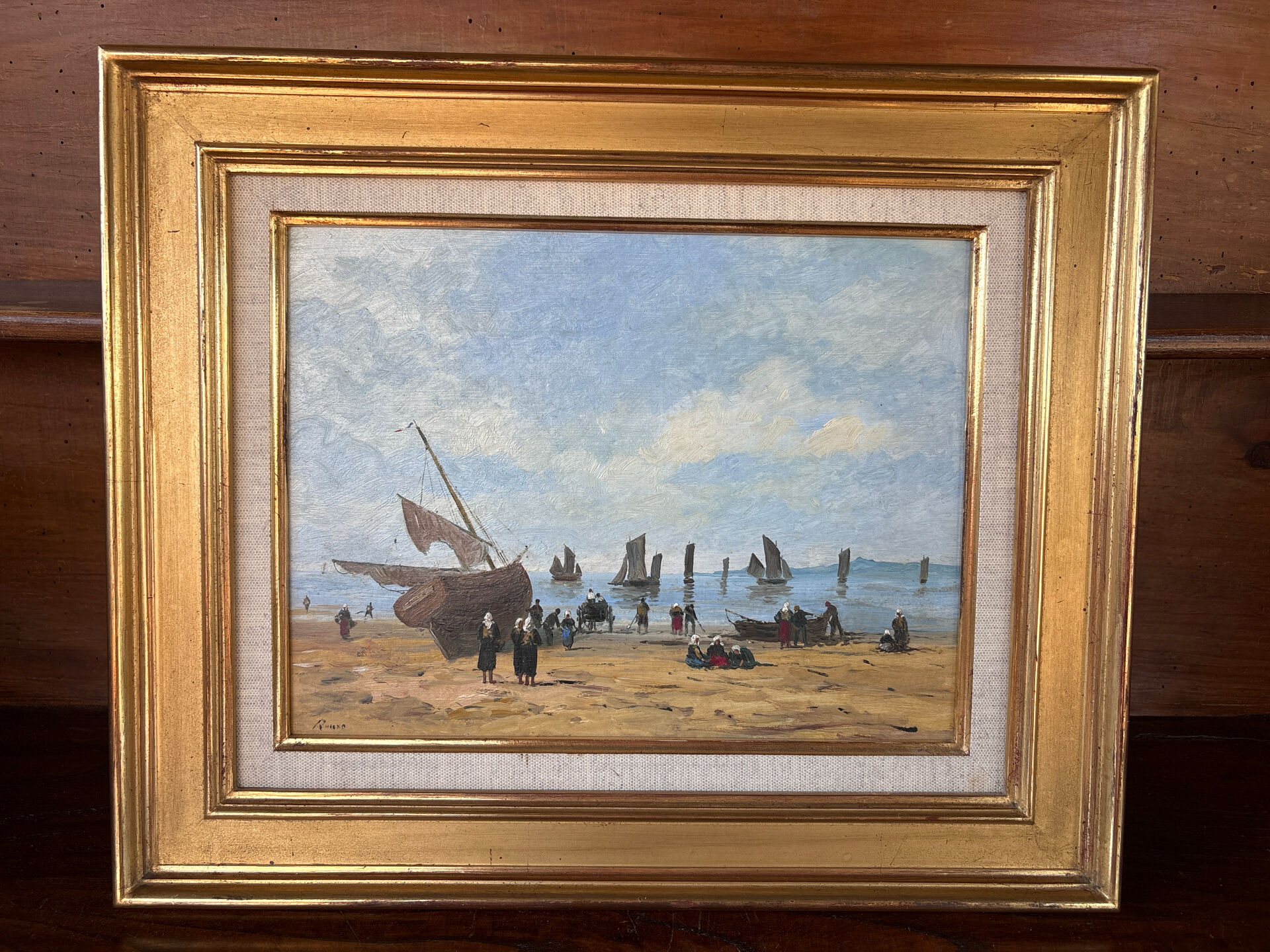 Painting signed Gérard Roux known as "Rouxe" – Scene of a Normandy beach