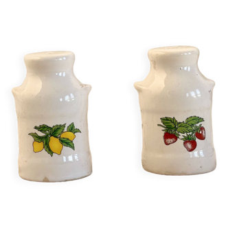 Vintage Yves Rocher porcelain salt and pepper shaker, cottage core fruit pattern