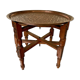 Oriental tea table, moroccan, copper top, engraved wood base, ethnic