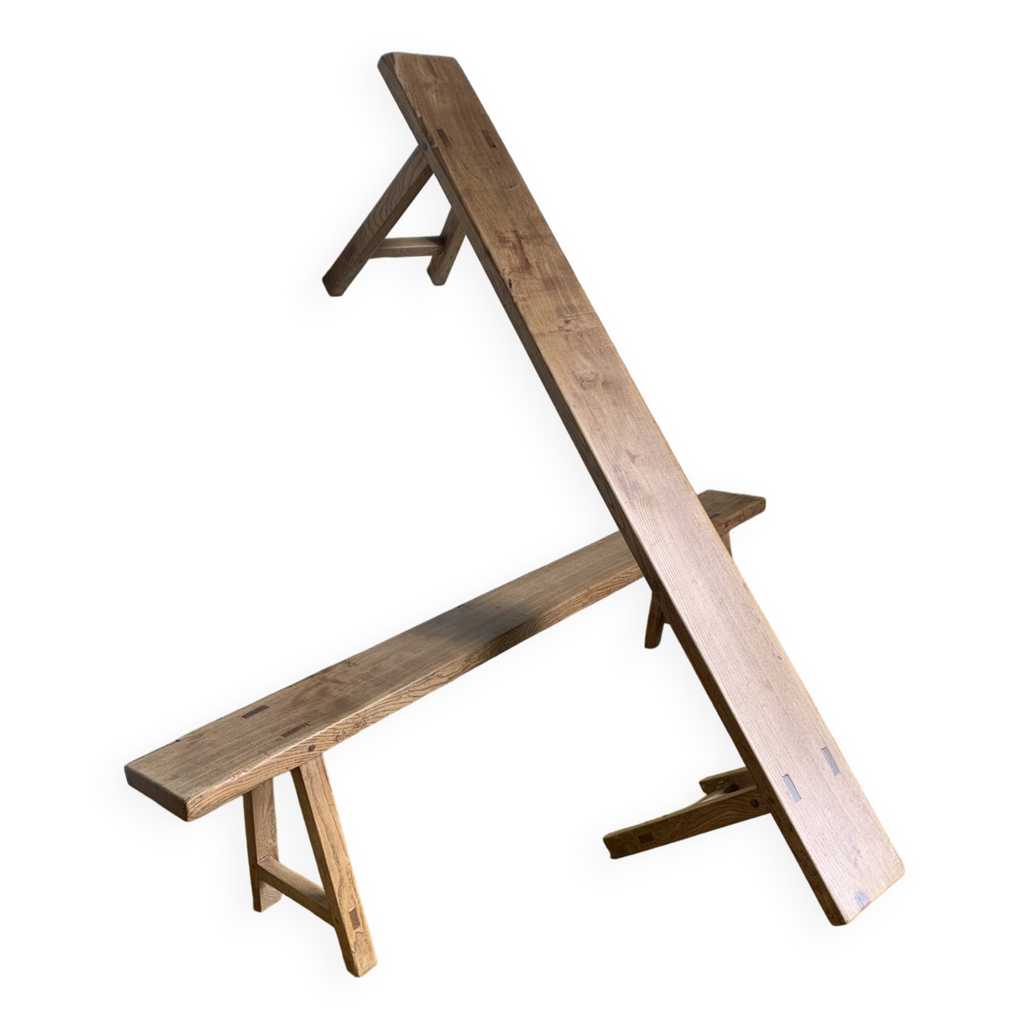 Duo of oak farm benches
