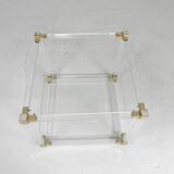 Hollywood Regency coffee table plexiglass, glass, brass, 1970s
