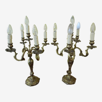 Chandeliers, candelabras pair of table lamps, bronze