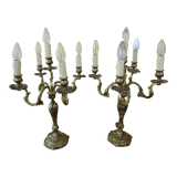 Chandeliers, candelabras pair of table lamps, bronze