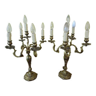 Chandeliers, candelabras pair of table lamps, bronze