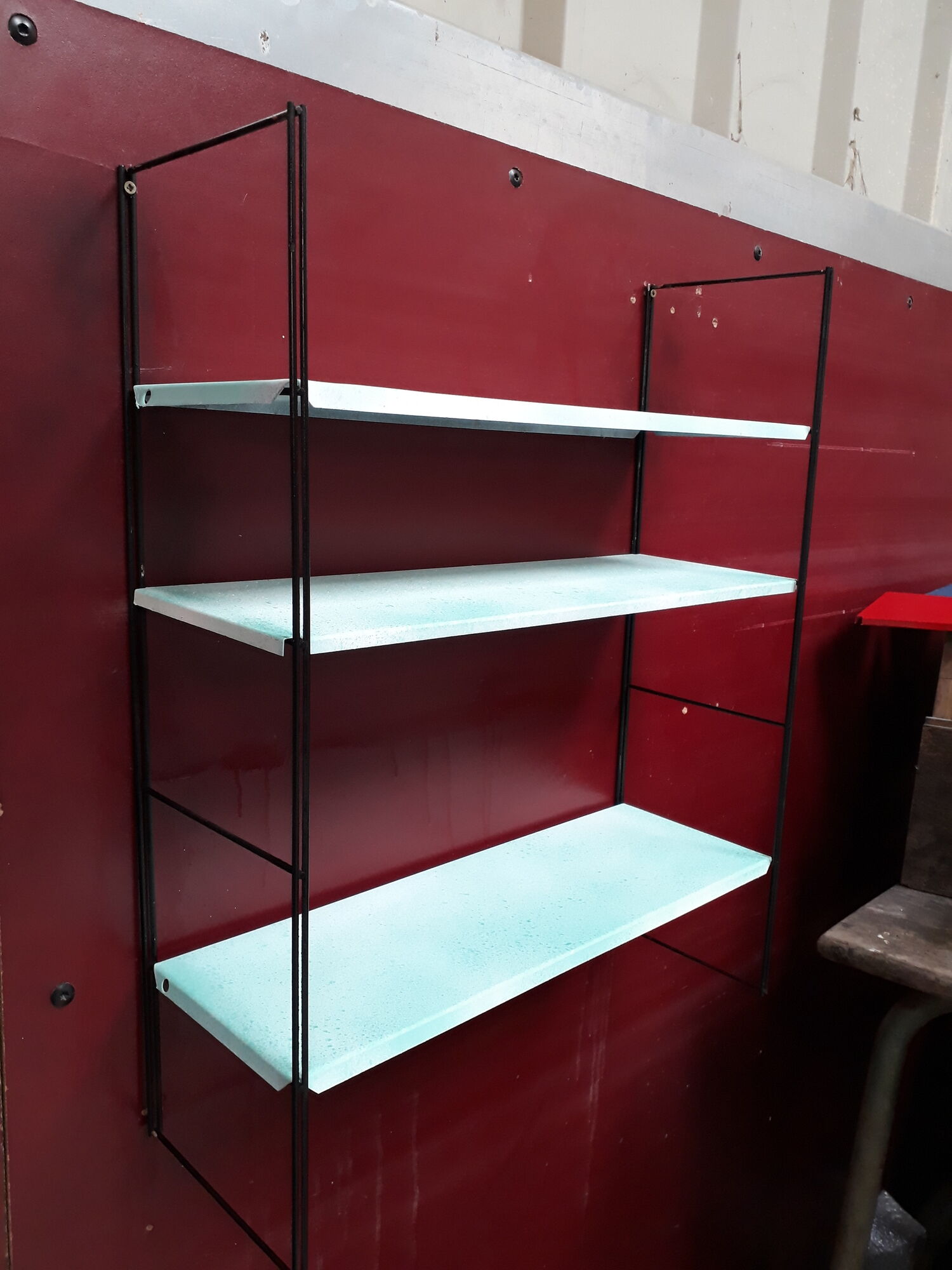 Golden Tomado shelf and white trays 1970