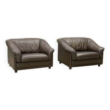 Comfortable Leolux Seal Brown Leather Lounge Chairs The Netherlands 1970s