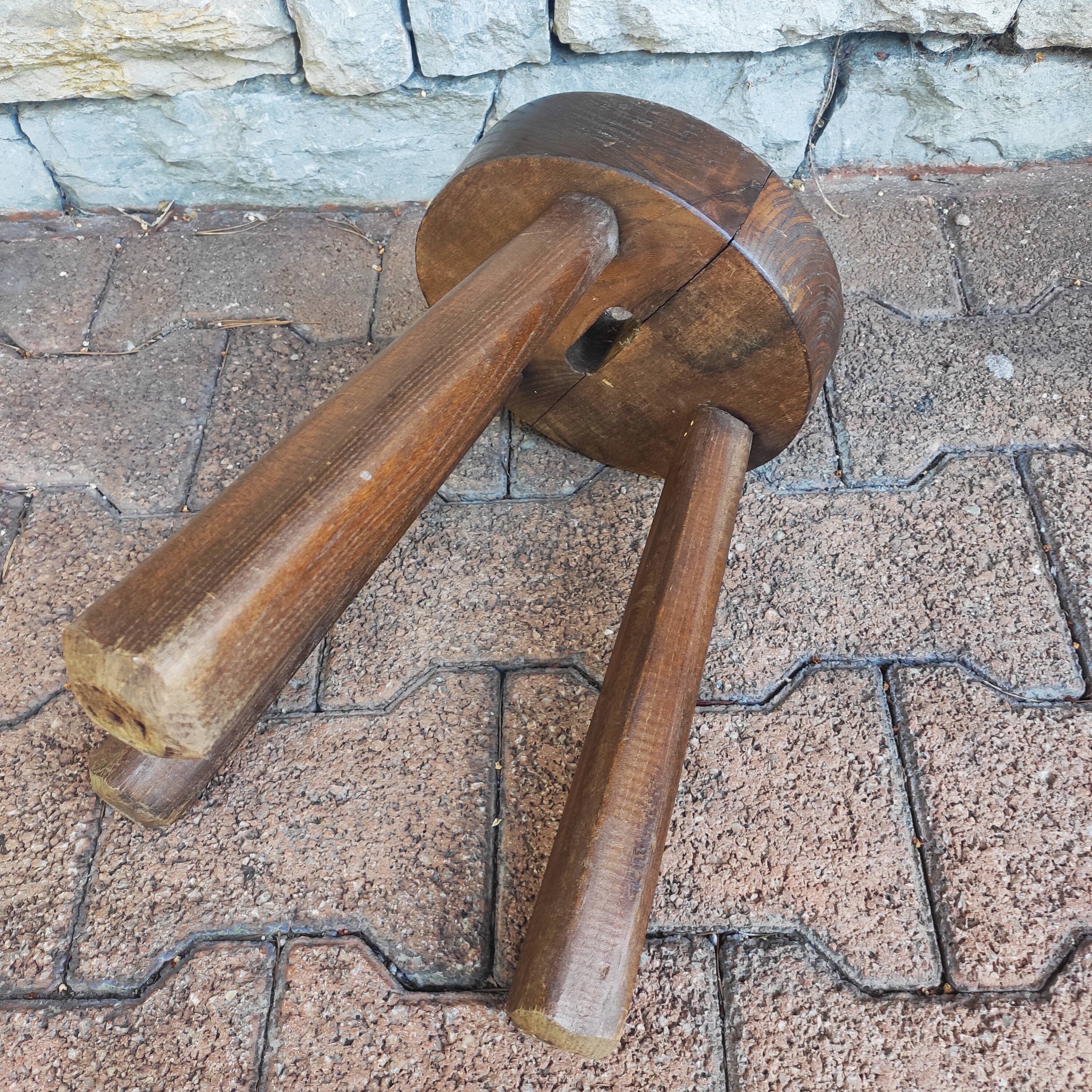 Antique handmade brutalist tripod stool 1960
