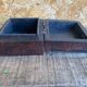 Antique Box Jewellery Wood + Leaf Motif Bronze Vintage #D98