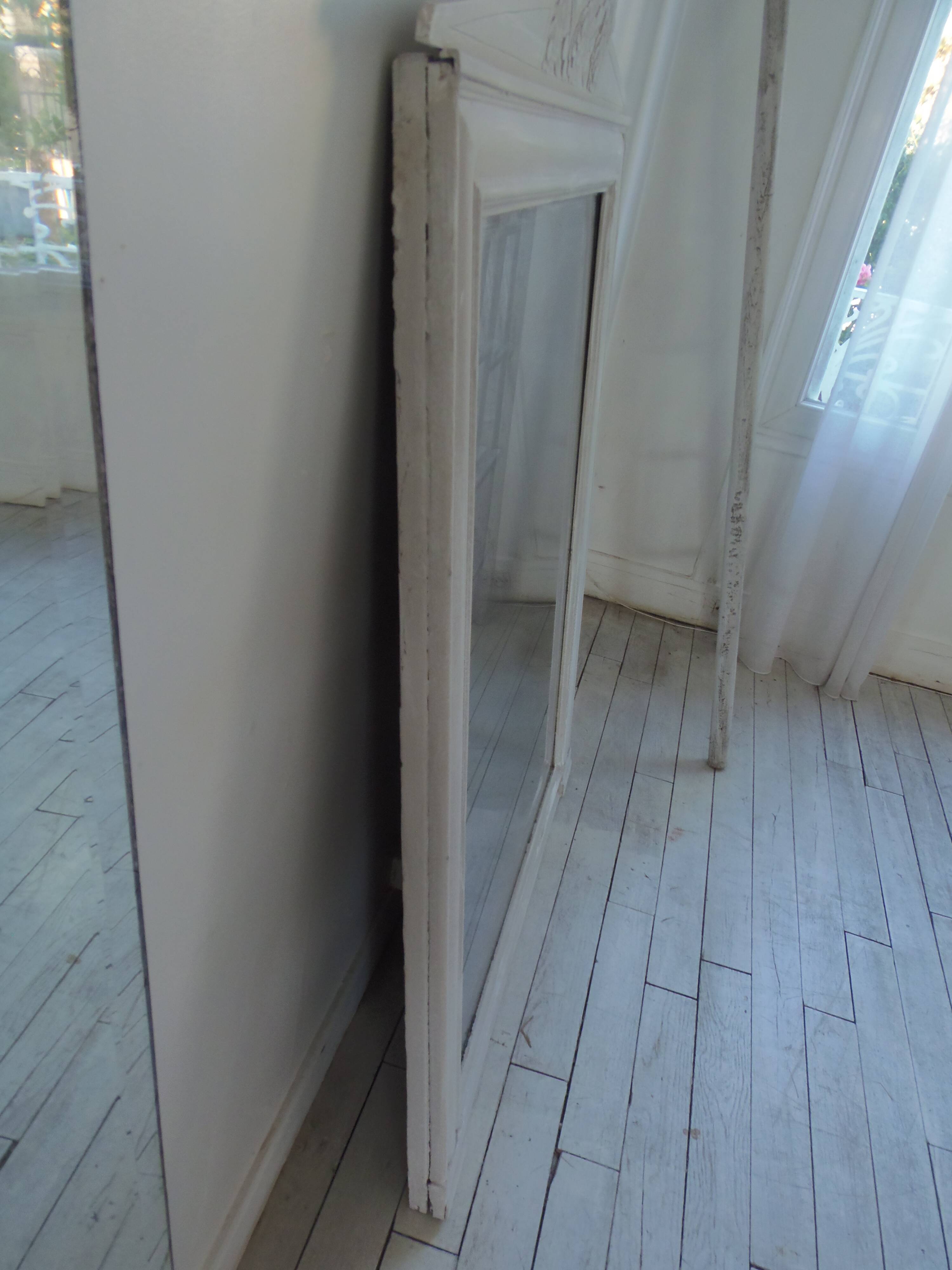 Antique trumeau mirror with pearl grey and powdered white patina