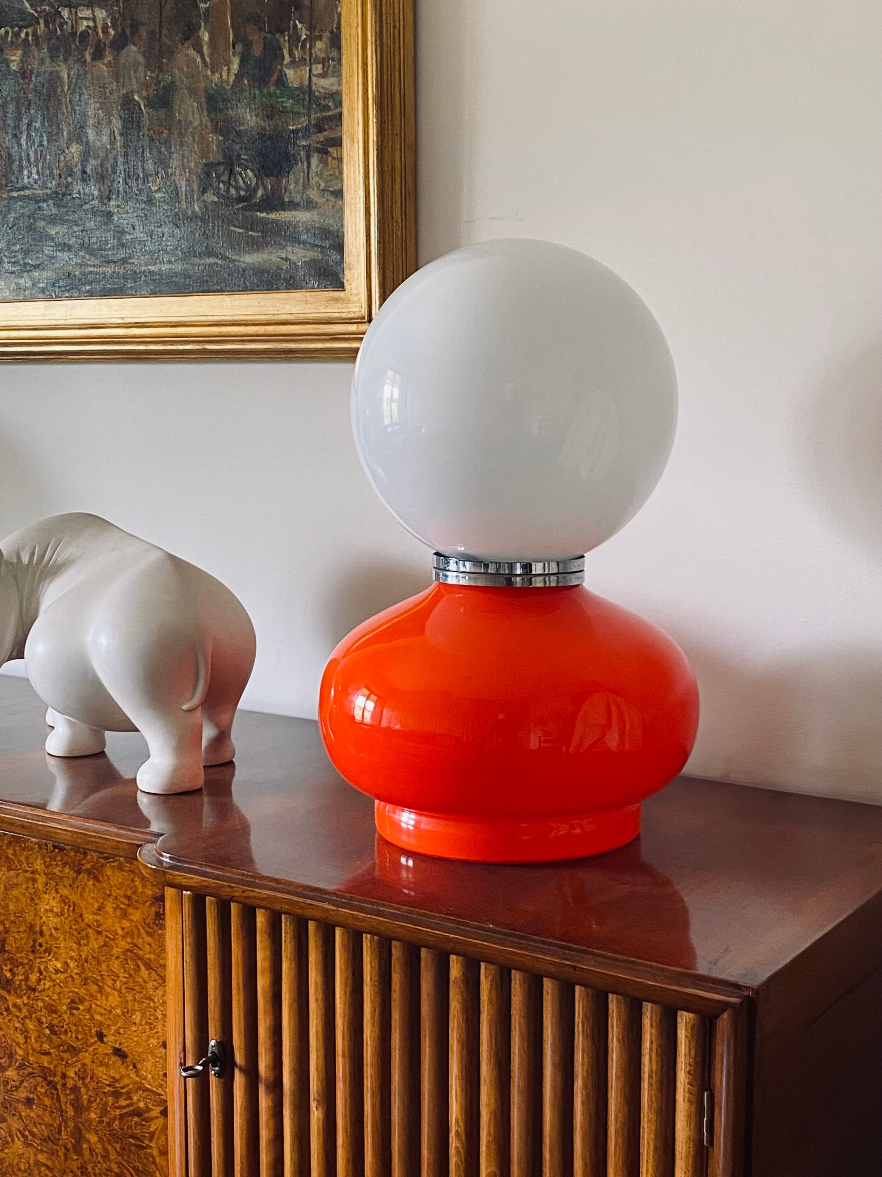 Space age red murano glass table lamp, 1970s