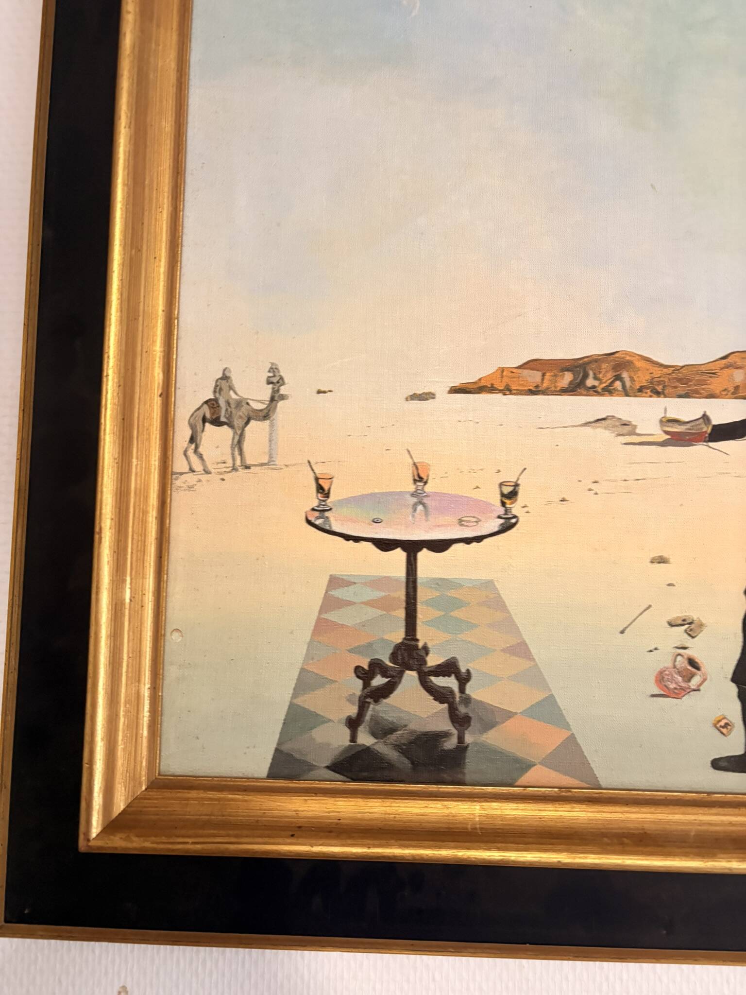Oil Painting Canvas Solar Table After Salvador Dali Mid Century