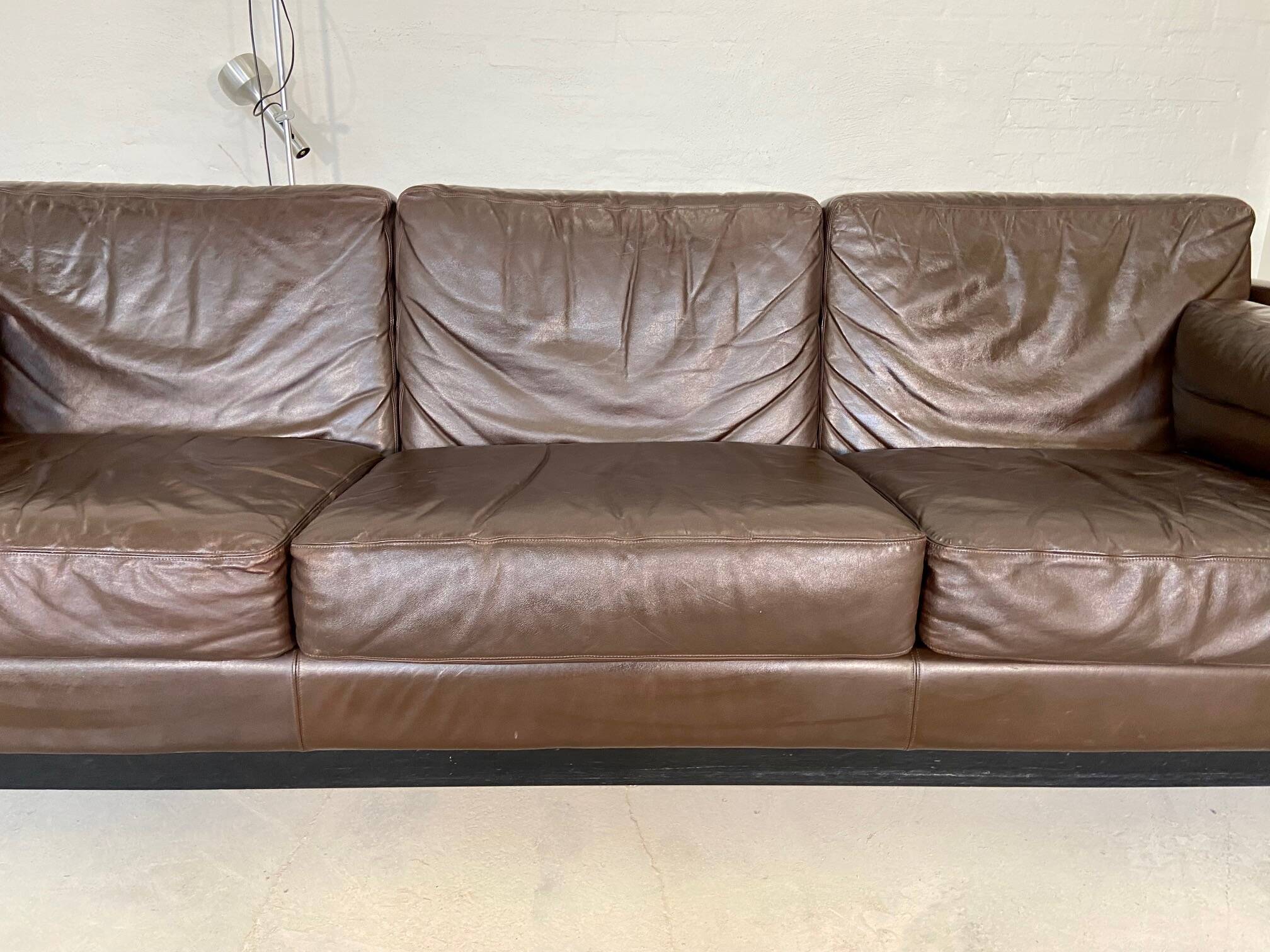 Vintage danish mid-century 3 person brown leather sofa by georg thams 1960s