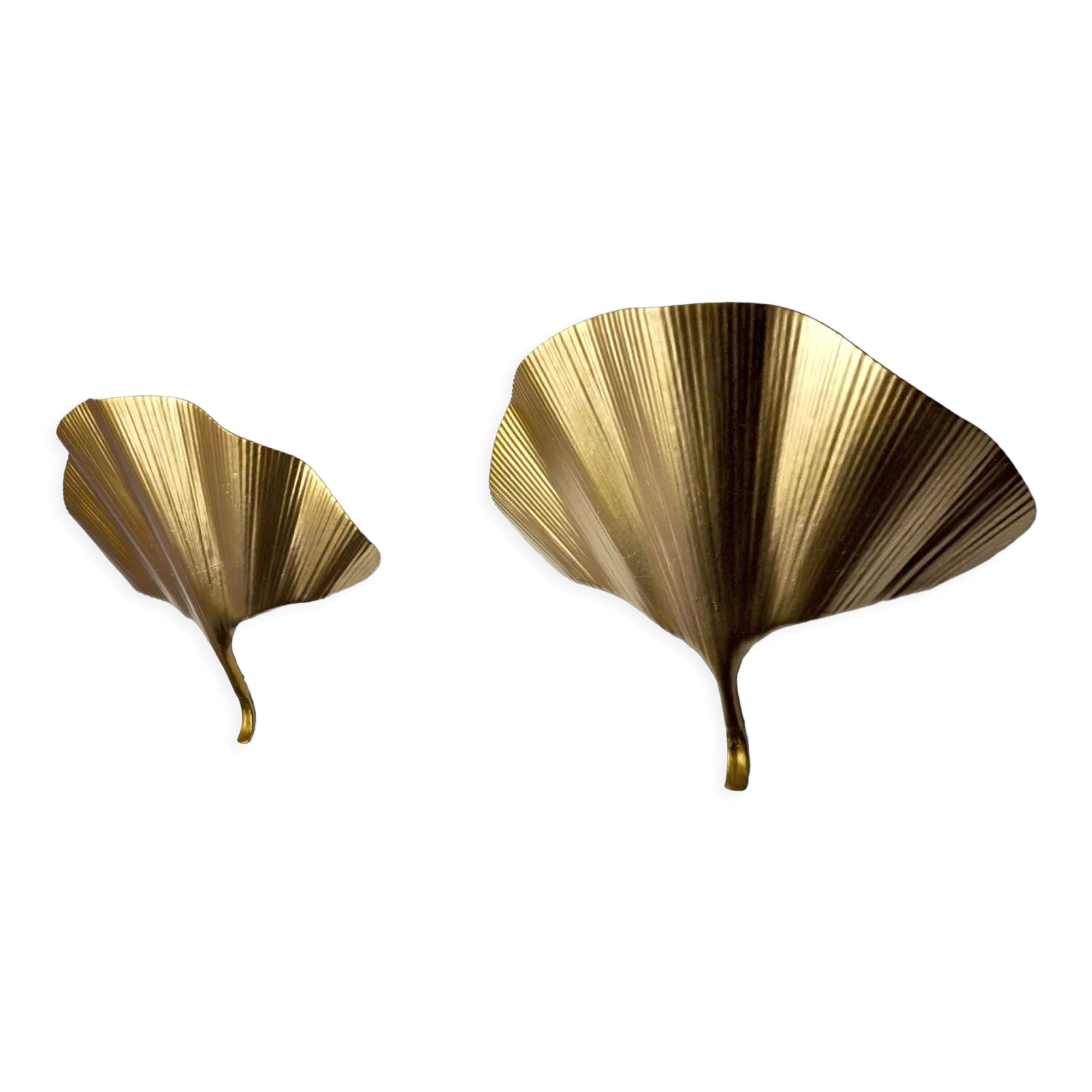 Pair of ginkgo wall lamps, gilded metal, Italy, 1970