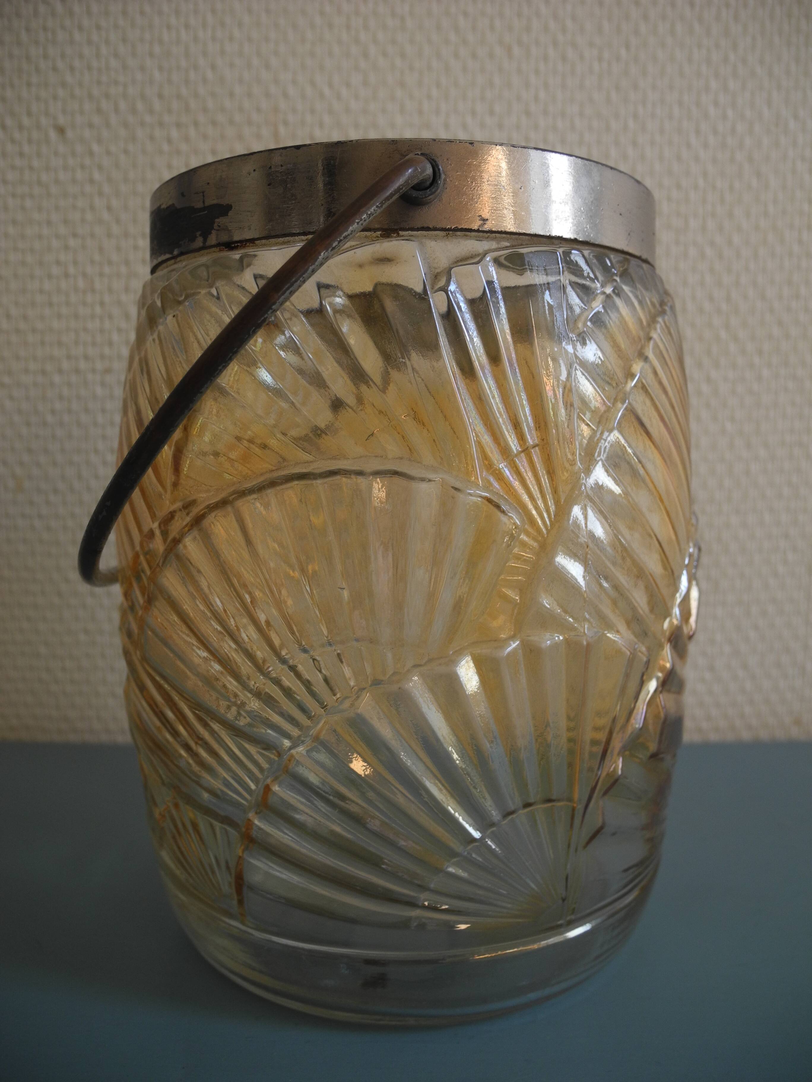 antique french biscuit tin bucket art deco fans 30s