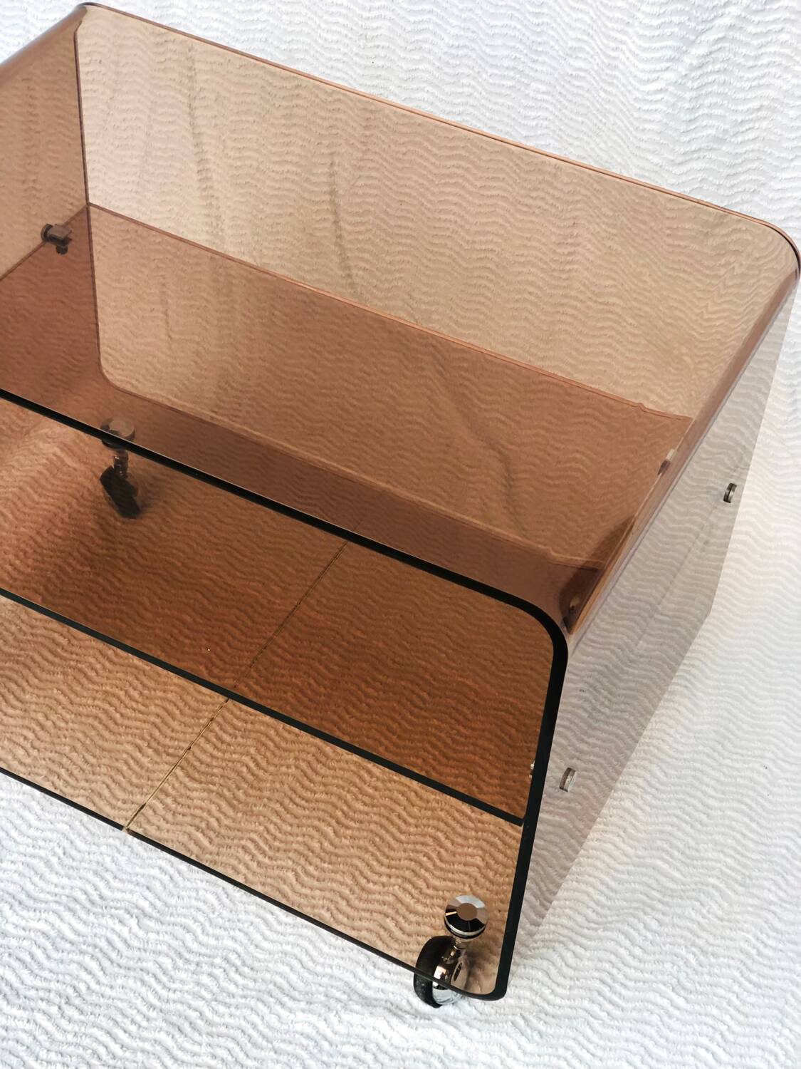 Vintage 1970 plexiglass trolley on wheels Michel Dumas