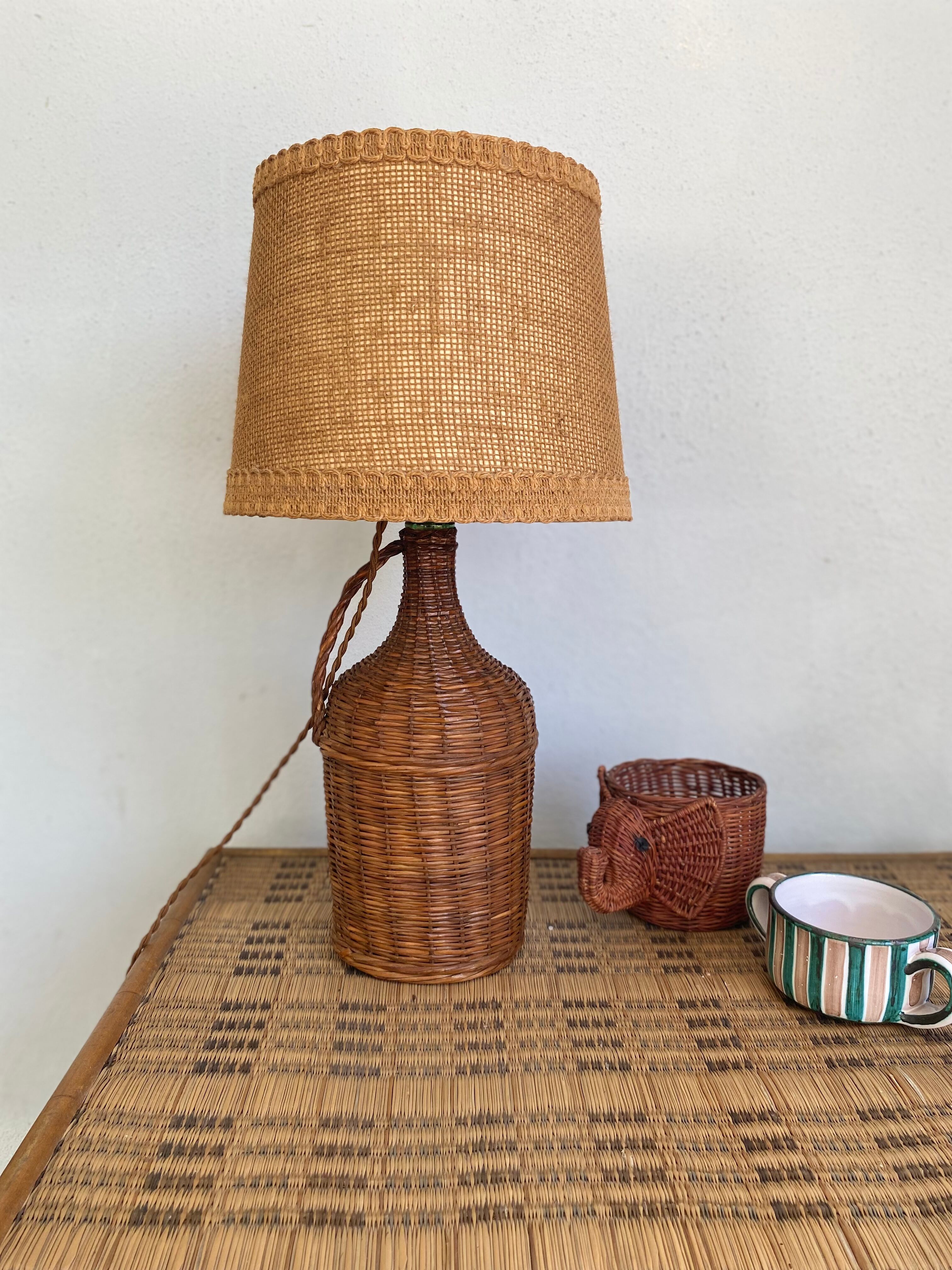Wicker lamp, jute lampshade, cable 2m
