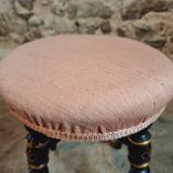 Tabouret Napoléon III ancien – XIXe siècle – Bois laqué noir, décor doré