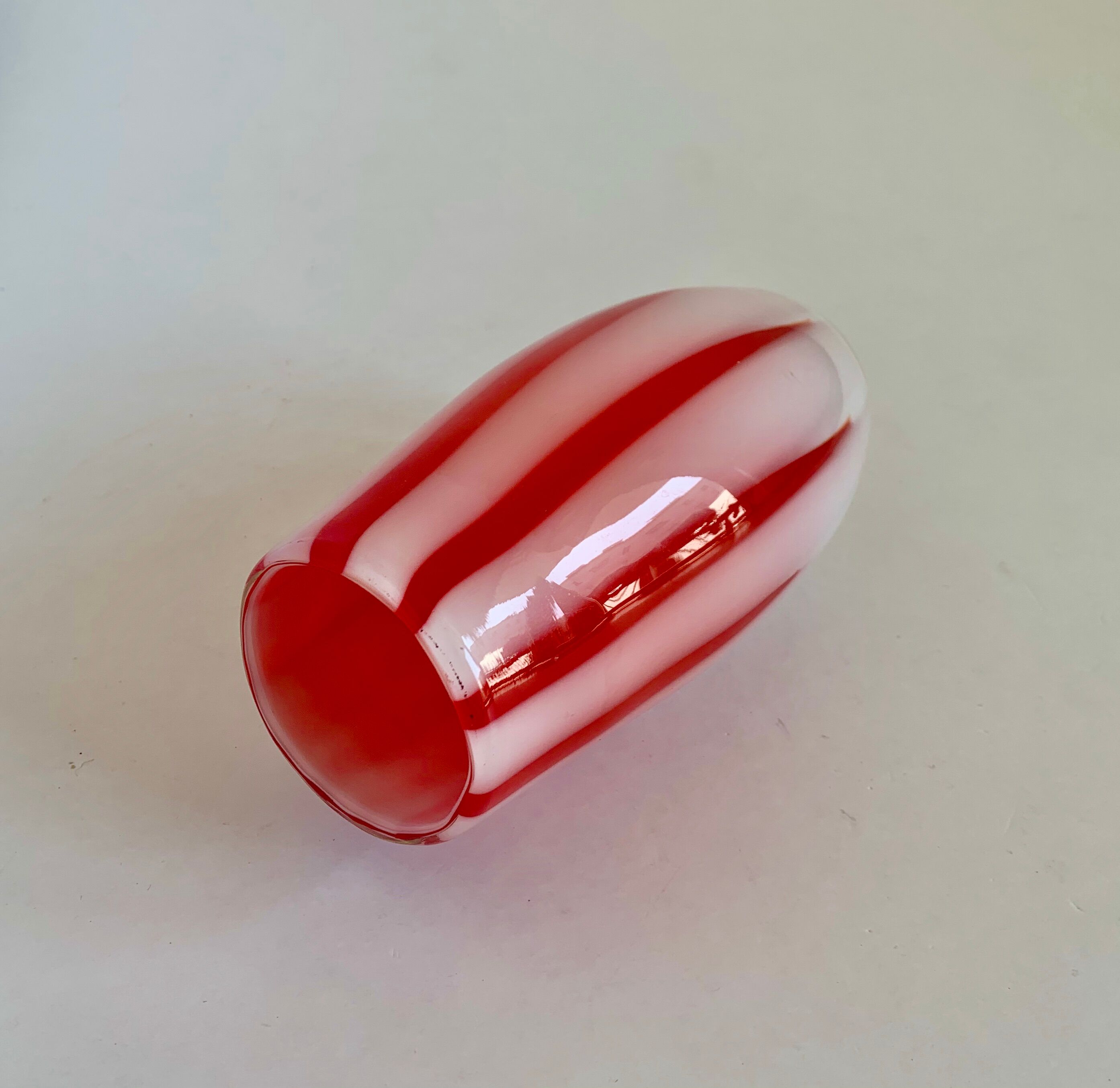 Vintage red and white glass vase, 1950s