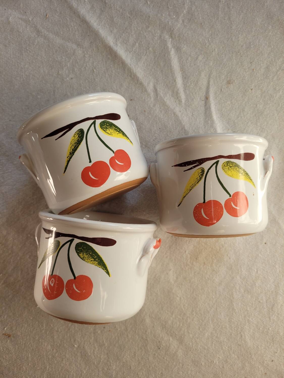 Glazed earthenware terrines with cherries