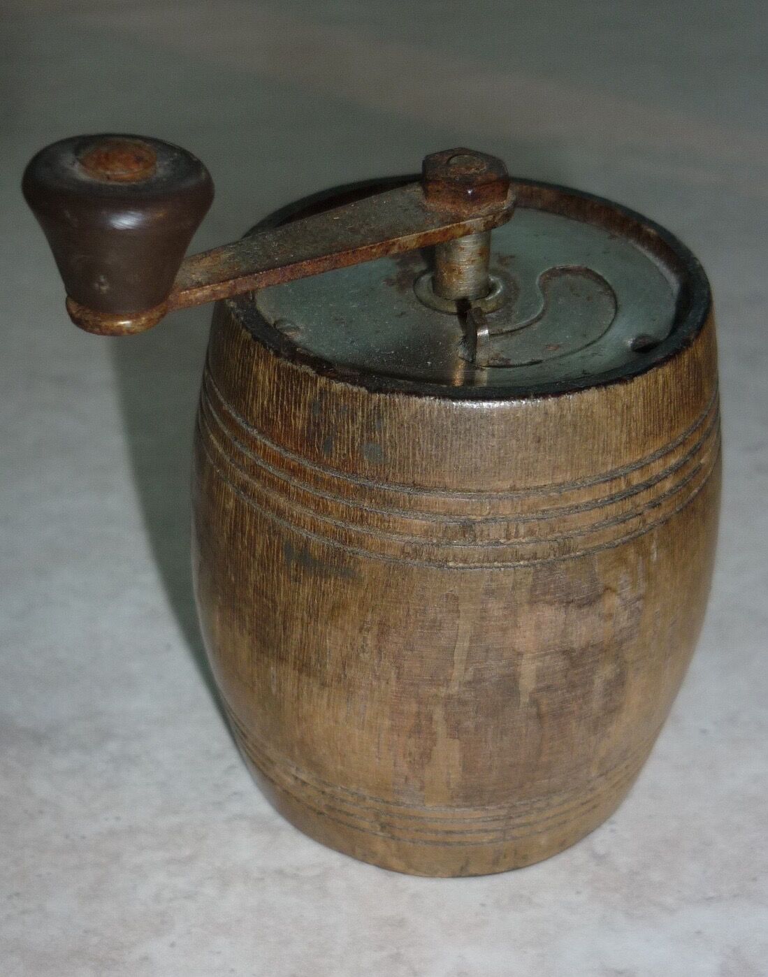 Pepper mill in vintage wooden barrel