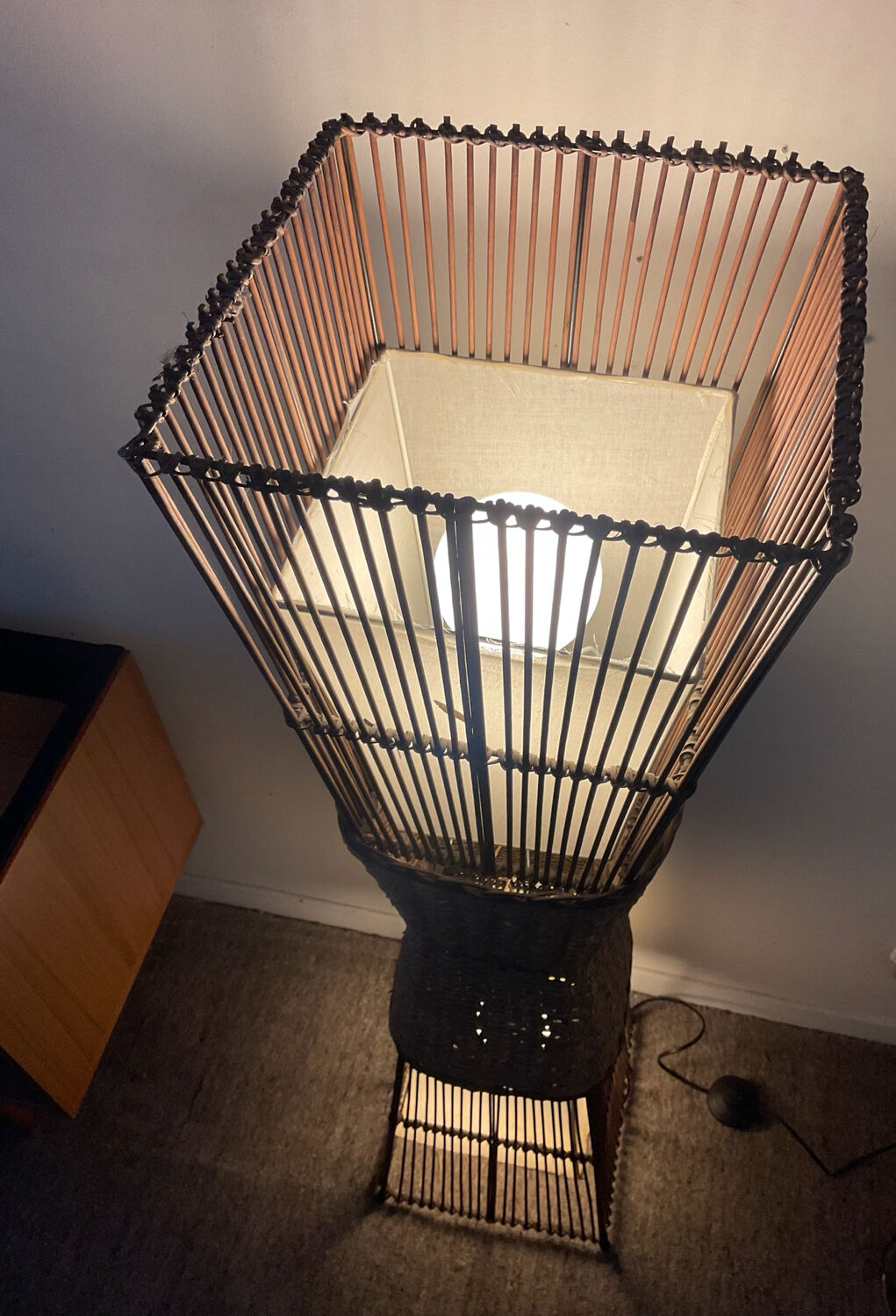 Vintage rattan and raffia floor lamp