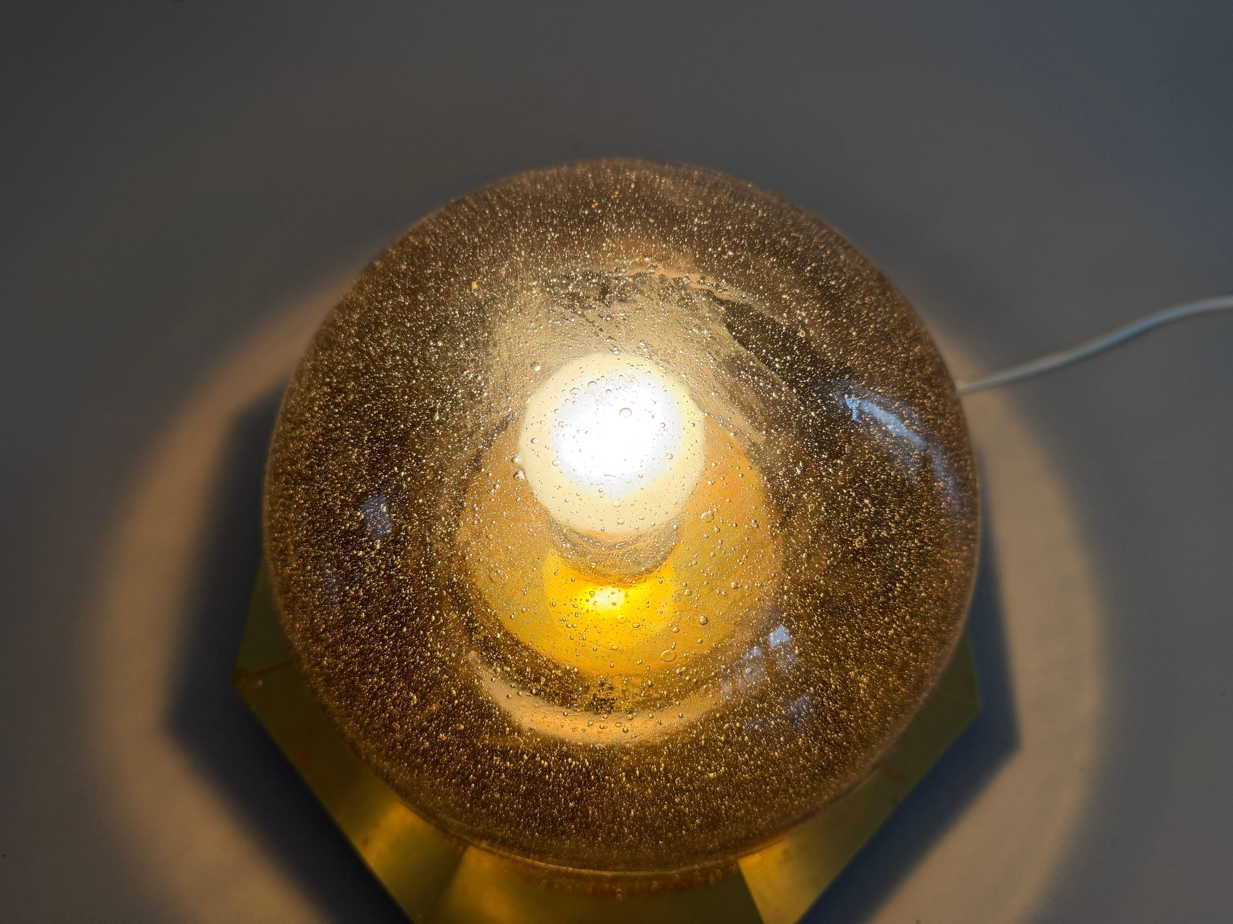 Octagonal ceiling light in brown glass and brass base by Limburg, 1960s, Germany.