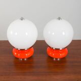 Pair Italian Space Age Mazzega Murano glass table lamps